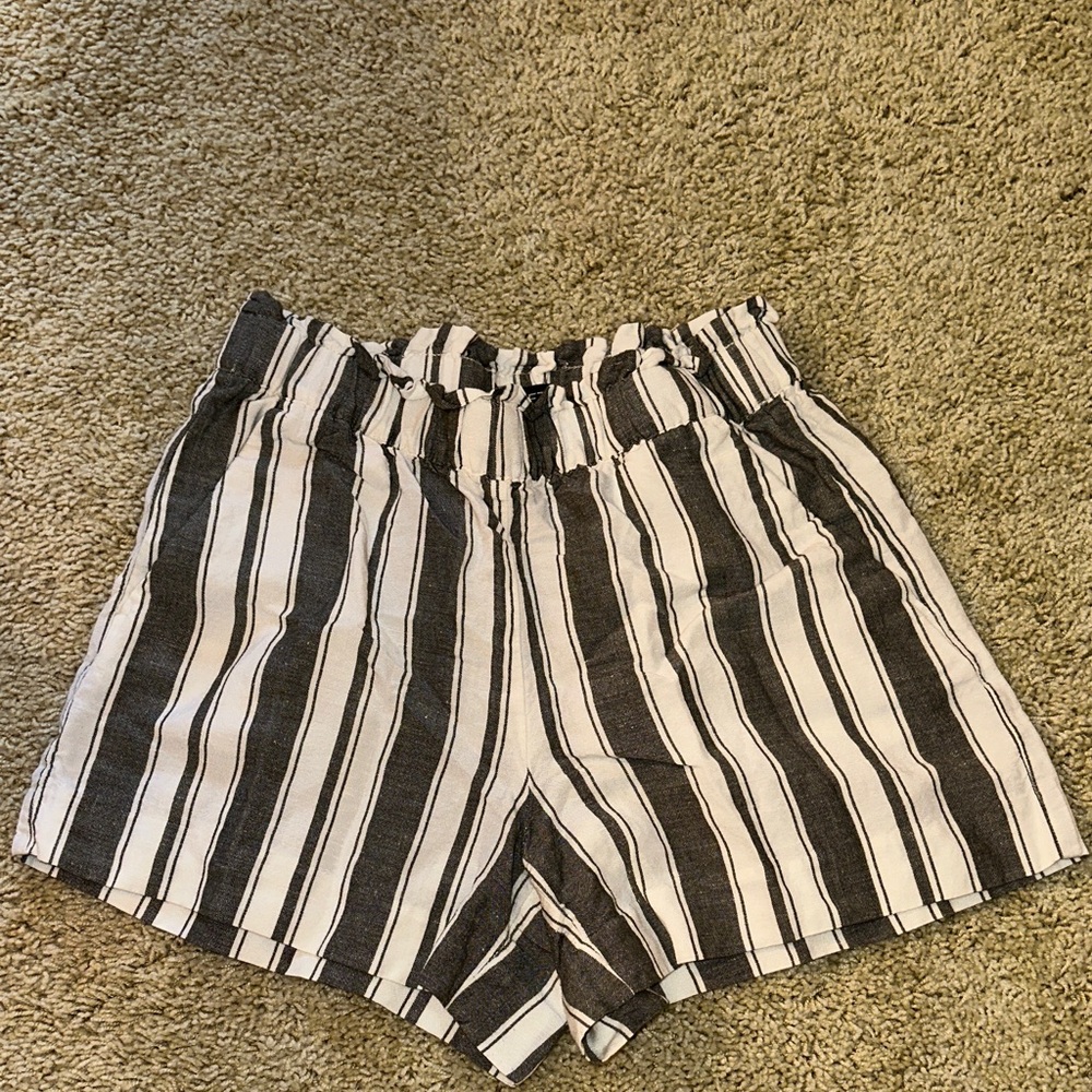 LOFT High Waist Striped Shorts - Green and White